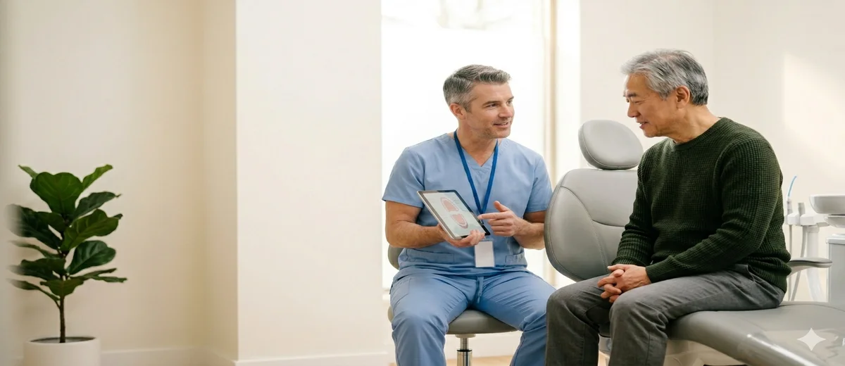 Freundliches Beratungsgespräch zwischen Zahnärztin und Patientin in einer modernen Praxis